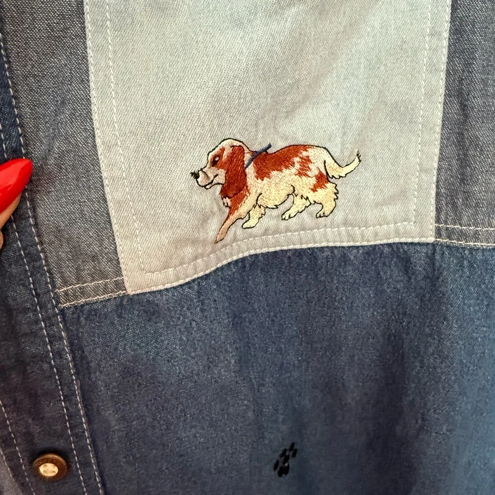 Denim Embroidered Dog Shirt - Picture 2 of 6